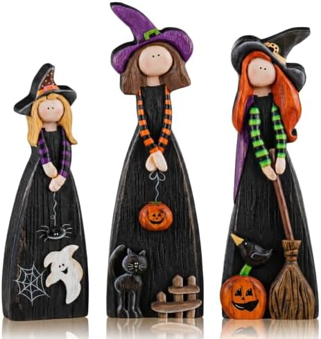 Suzile 3 Pcs Halloween Witch Table Decorations, Wooden Tabletop Figurines by Suzile