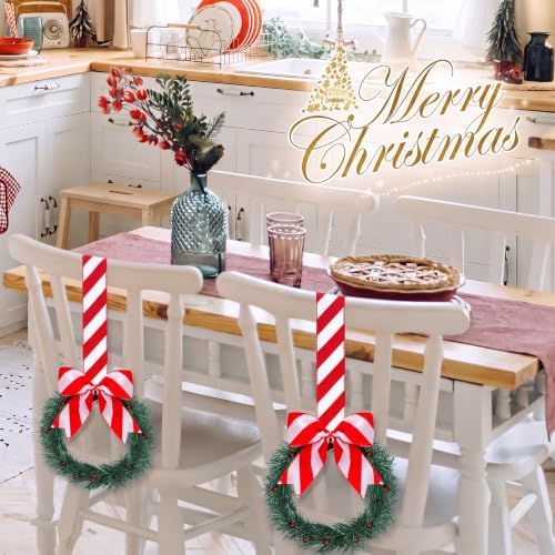 Retrowavy 12 Pcs Mini Christmas Kitchen Cabinet Wreaths with Candy Cane Bow - Image 6