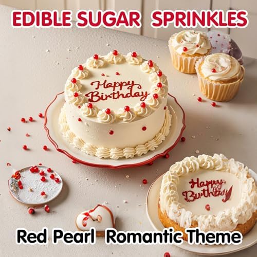 Edible Red Pearl Sprinkles,130g,Edible Pearl Sugar Sprinkles,Baking Edible Cake Decorations,Cupcake Toppers,Cookie Decorating,Donuts Ice Cream Toppings,Wedding Birthday Party Supplies - Image 3
