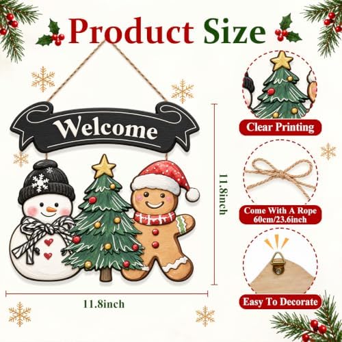 Christmas Decorations Snowman Gingerbread Christmas Tree Welcome Wood Sign - Image 3