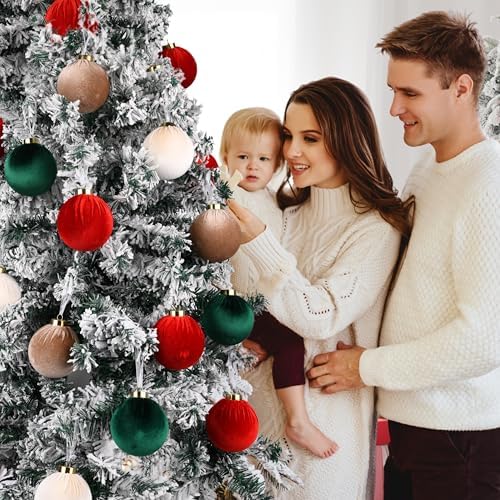 Velvet Christmas Balls Ornaments for Tree - 15pcs Shatterproof Christmas Ornaments for Xmas Trees Decorations - Multicolor Red Green Brown Beige, 80mm 3.15inch - Image 7