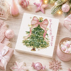 Pink Christmas Decor, Christmas Decorations Indoor, Glitter Coquette Bow Xmas Tree Sign Gift for Women Friends, Rustic Farmhouse Wooden Box Sign for Home Office Bedroom Desk Decor 5x5 Inches - Image 4