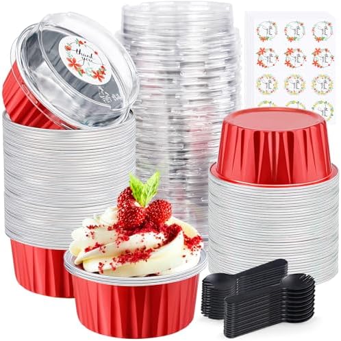 Red Mini Cake Pans with Lids, 5oz Round Mini Loaf Pan ZOXILEN 60Pack by ZOXILEN