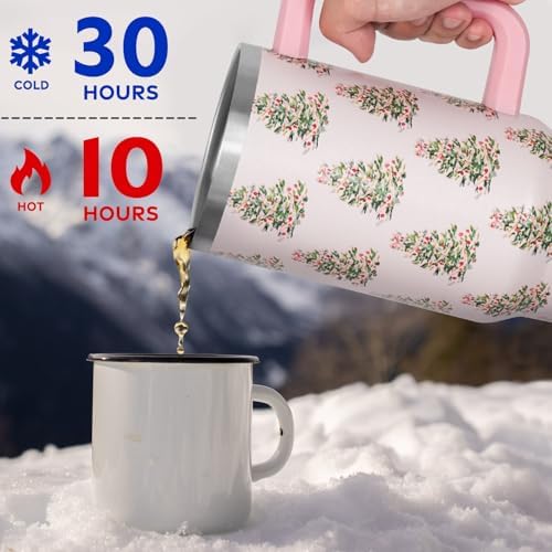 Christmas Tumbler with Handle and Straw Lid 40 oz,Cute Pink Merry Xmas Tree Gifts for Women Vacuum Insulated Leak Proof Tumbler,Winter Holiday Accessories Stainless Steel Coffee Cup Mug - Image 5