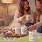 Floral Coffee Mug Set of 6, Ceramic Cups with Heart Handle - Image 6