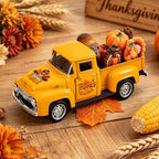 Fall Thanksgiving Turkey Metal Truck with Pumpkin Tiered Tray Decor by Qeinwha
