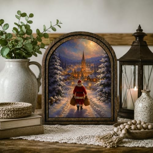 Santa Village Arched Table Sign, Christmas Farmhouse Shelf Decor - Image 7