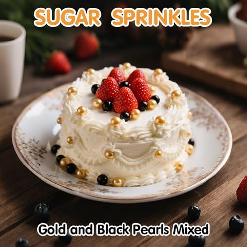 Edible Pearl Sprinkles for Cake Decorating,Black Gold Candy Sprinkle Mix - Image 2