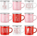 Mumufy 9 Pcs Valentine's Day Coffee Mugs 12 oz Valentine's Day Enamel Mug Romantic Coffee Mug Outdoor Camper Mug Kiss Love Sign Camping Tea Cup for Valentine's Day Party Campfire by Mumufy