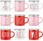 Mumufy 9 Pcs Valentine's Day Coffee Mugs 12 oz Valentine's Day Enamel Mug Romantic Coffee Mug Outdoor Camper Mug Kiss Love Sign Camping Tea Cup for Valentine's Day Party Campfire by Mumufy