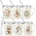 Didaey 6 Pcs Christmas Coffee Mugs Cups 11 oz Christmas Stainless Steel Tumbler Vacuum Insulated Coffee Cups with Handle Lid Straw Wine Mug for Winter Xmas Gift Holiday Party Supplies(Neutral) by Didaey