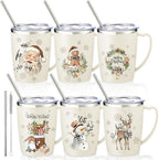 Didaey 6 Pcs Christmas Coffee Mugs Cups 11 oz Christmas Stainless Steel Tumbler Vacuum Insulated Coffee Cups with Handle Lid Straw Wine Mug for Winter Xmas Gift Holiday Party Supplies(Neutral) by Didaey