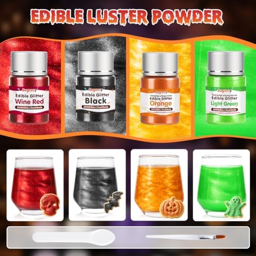 Edible Halloween Glitter for Drinks,4 Colors,Red Black Orange Green Powder - Image 3