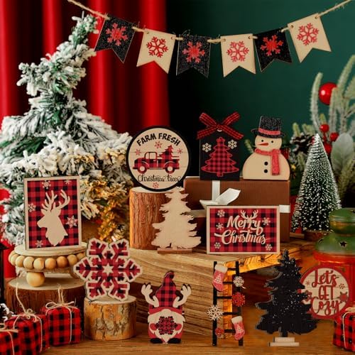 Funnymoom 17 Pcs Christmas Tiered Tray Decor Set Xmas Tray Decorations - Image 4