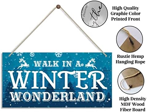 Christmas Door Sign Decor, Walk in a Winter Wonderland, Winter Seasonal Christmas Wall Art Hanging Wooden Sign Merry Xmas Holiday Decorations for Home Outside Indoor - Image 5