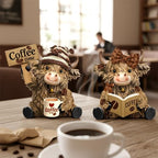 2 Pack Resin Highland Cow Figurine Decor, Coffee Theme - Image 2