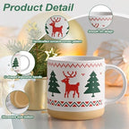 YHRJWN Christmas Mugs Set of 4, Christmas Mugs with Xmas Tree, Snowman, Snowflake, Reindeer Design Pixel Print, Xmas Coffee Mugs for Family Friends, 12 Oz - Image 7