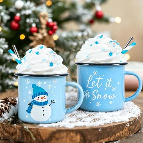 2 PCS Winter Snowman Tiered Tray Mug Decor Set with Faux Whipped by Ouvibor
