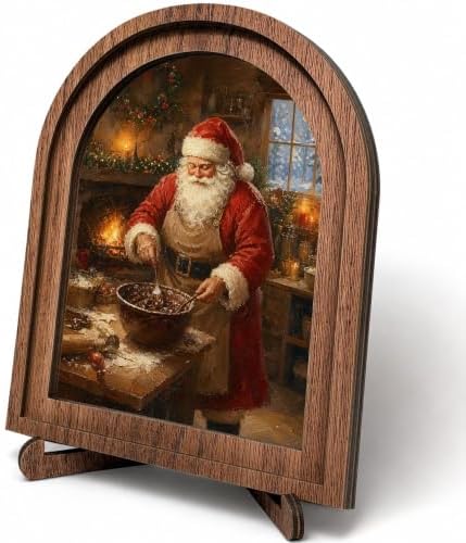Santa Baking Arched Table Sign, Christmas Farmhouse Kitchen Decor by HPCHENG