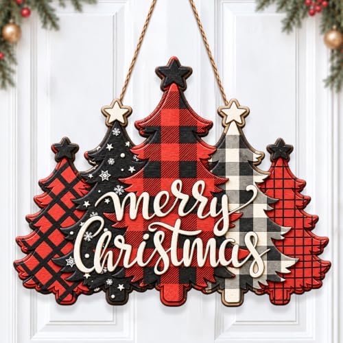 Christmas Decorations Buffalo Plaid Christmas Tree Hanging Wooden Sign by GUDIO