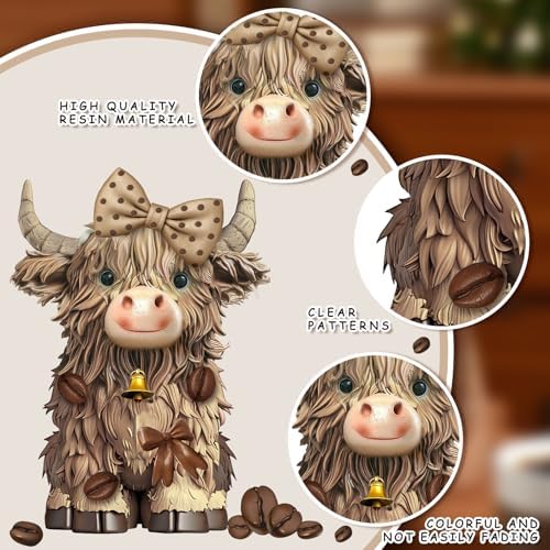 2 Pack Resin Highland Cow Figurine Gifts, Coffee Theme Decor - Image 4