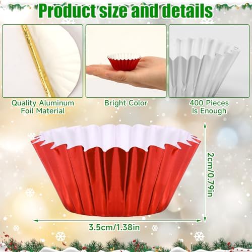400pcs Christmas Mini Foil Cupcake Liners Golden Red Green Silver - Image 2