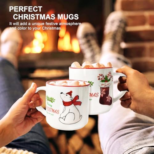 QIKSION Christmas Coffee Mugs Set of 6, 14oz Hot Chocolate Mugs, Cocoa Ceramic Mug, Perfect for Holiday Gifts - Image 2