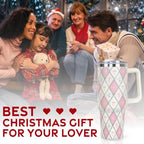 Christmas Tumbler with Handle and Straw Lid 40 oz,Cute Gifts for Women Merry Xmas Plaid Bow Candy Cane Holly Stars Winter Holiday Festival Vacuum Insulated Leak Proof Stainless Steel Coffee Cup Mug - Image 7