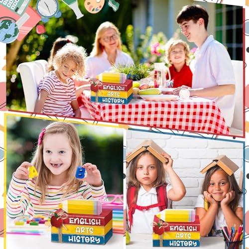4 Pcs Back to School Table Decor, Wooden Pencil Book Signs - Image 5