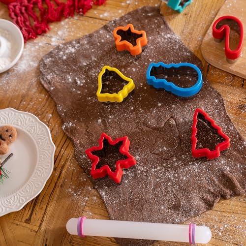 JOYIN 13PCS Christmas Cookie Cutters Set in Stainless Steel with a Rolling Pin for Xmas Holiday Party Baking Supplies, Gingerbread Men, Socks, Christmas Tree, Snowflake, Candy Cane for Baking - Image 7