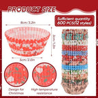 600 Pack Christmas Cupcake Liners Cupcake Wrappers Baking Cups Santa Holiday Paper Wraps Muffin Liners for Xmas Birthday Party Candy Cake Decorations Supplies(12 Styles) - Image 2