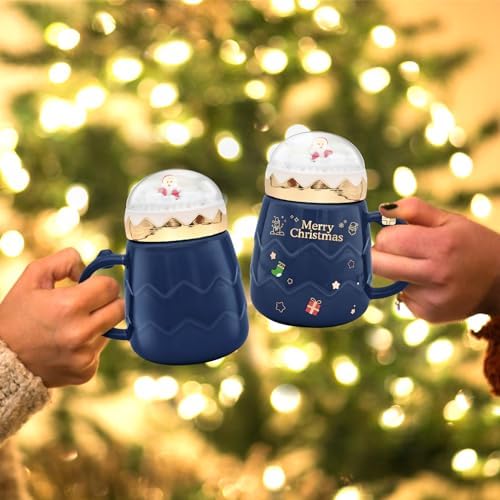 17.6 oz Christmas Mug with Winter Snow Globes Lid Decorations, Large Cute Festive Ceramic Coffee Cup, Winter Xmas Birthday Tabletop Drinkware Teacup Gifts for Adults Kids Men Women (Dark Blue) - Image 4