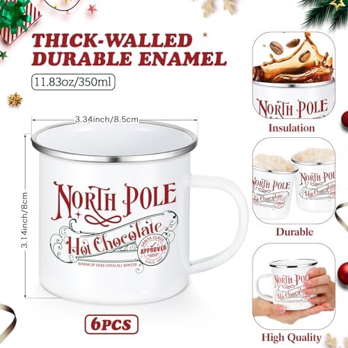Yaomiao 6 Pcs Christmas Coffee Mugs, North Pole, Stainless Steel, Enamel - Image 2