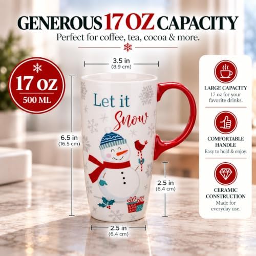 Topadorn Christmas Ceramic Travel Mug, 17oz , Snowman, Let It Snow - Image 3