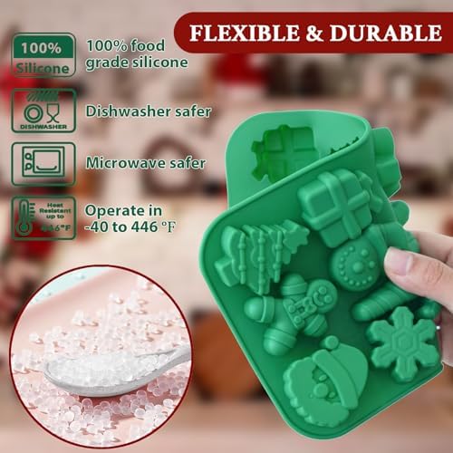 HKNMTT Christmas Silicone Chocolate Molds, 2 PCS Candy Baking Moulds, 3D Snowflake Cane Snowman Xmas Tree Gingerbread Man Santa Claus Gift Box Shape Mold for DIY Handmade Soap Candles Jello - Image 2