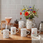 Wildflower Heart Handle Coffee Mug Set of 6, Ceramic 10 Oz Cups - Image 3