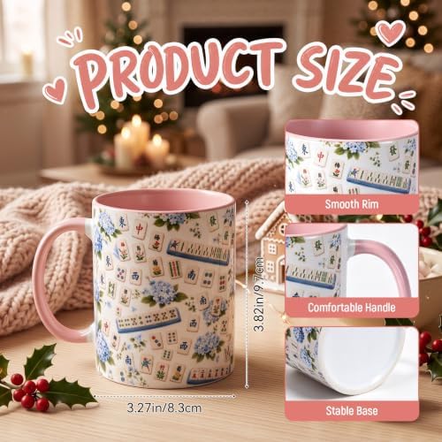Christmas Mahjong Gift Mug 11oz Hydrangea Ceramic Coffee Mug - Image 2