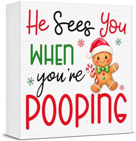 Christmas Bathroom Decor, Funny Gingerbread Christmas Decor Wooden Box Sign by Unknown