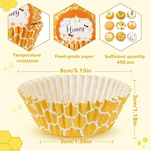SANNIX 450pcs Yellow Cupcake Liners - 9 Bee Designs for Parties & Celebrations - Image 2