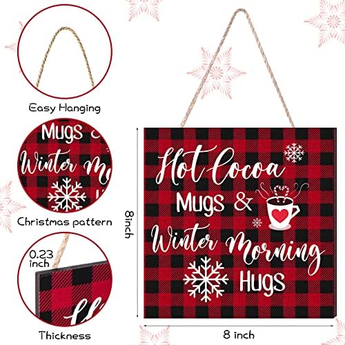Blulu Christmas Wooden Hanging Sign Winter Coffee Bar Wall Decor, Plaid - Image 2