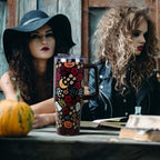 Halloween Tumbler with Lid and Straw 40oz,Fall Skulls Ghost Pumpkins Flower Vacuum Insulated Leak Proof Tumbler,Goth Cute Spooky Gift Women Girls,Thanksgiving Accessories Stainless Steel Coffee Cup - Image 3