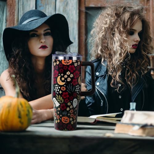 Halloween Tumbler with Lid and Straw 40oz,Fall Skulls Ghost Pumpkins Flower Vacuum Insulated Leak Proof Tumbler,Goth Cute Spooky Gift Women Girls,Thanksgiving Accessories Stainless Steel Coffee Cup - Image 3