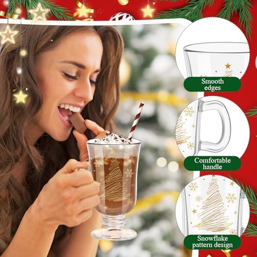 Sliner 6 Pcs Glass Coffee Mugs, Xmas Tree Irish Mugs with Handle - Image 4