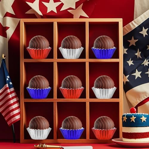 400pcs 4th of July Mini Foil Cupcake Liners Red Blue Silver - Image 4