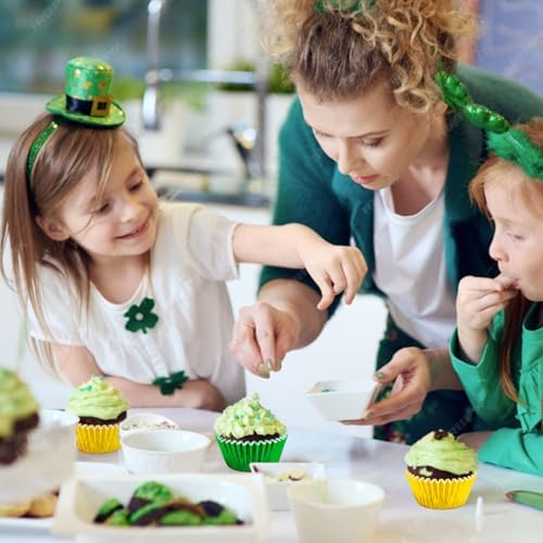 JarThenaAMCS 200Pcs St. Patrick's Day Foil Cupcake Liners Baking Cups Green Gold Foil Metallic Cupcake Wrappers Muffin Liners for Irish Holiday Birthday Party Supplies - Image 7
