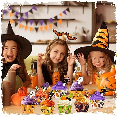 Halloween Cupcake Liners with Toppers Picks, Standard Wrappers Cupcake Disposable Baking Cups Muffin Liners for Halloween Party Decorations Supplies (150 Liners & 150 Toppers) - Image 6