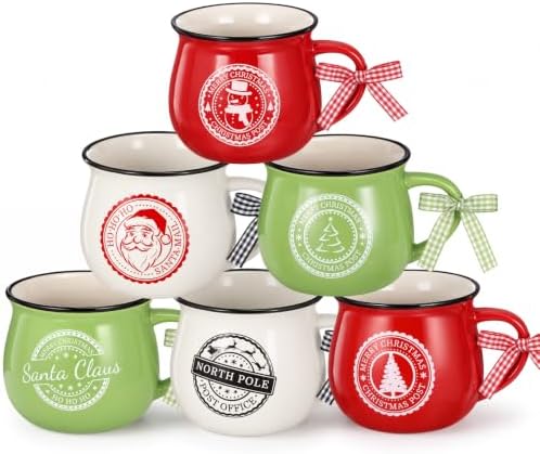 Sawysine Christmas Coffee Mugs 6 Pcs Santa Style, 12 oz Ceramic Holiday - Image 6