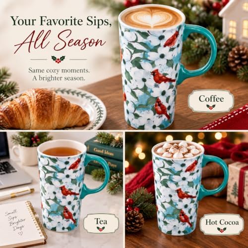 Topadorn Christmas Ceramic Coffee Mug, 17oz Travel Cup, Red Cardinals Bird - Image 4
