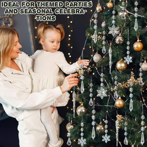 Crystal Christmas Tree Ornaments, 80pcs Iridescent Acrylic Snowflake Icicle - Image 5