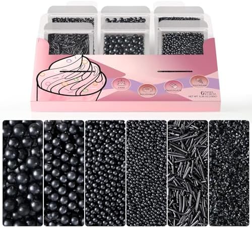 Black Sprinkles, Black Pearl Sprinkles for Cake Decorating, Cupcakes, 180g by Unknown